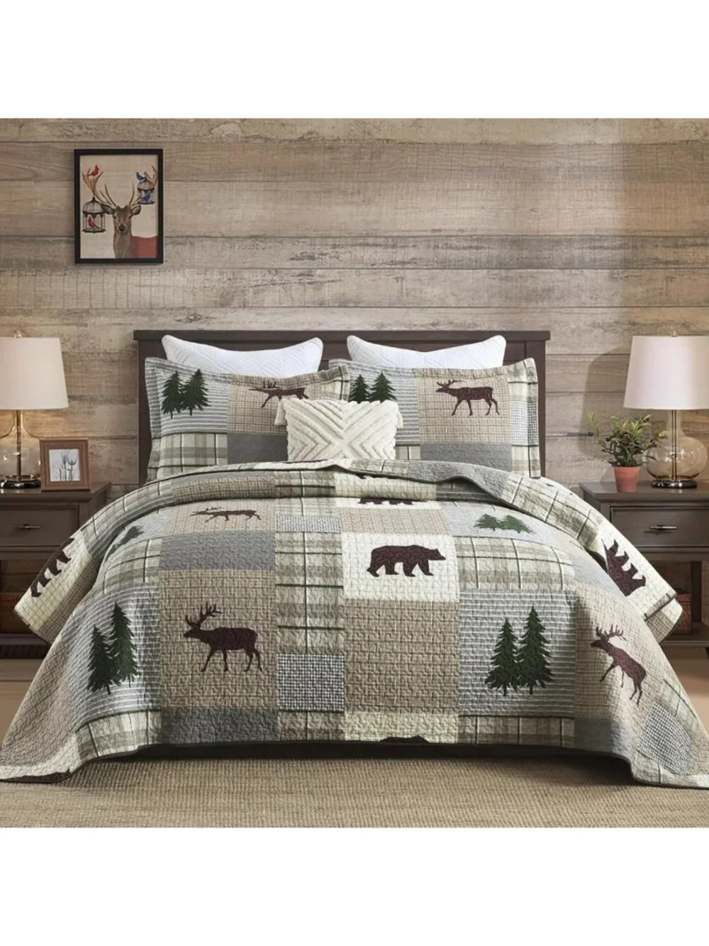 Cozy 100% Cotton Queen Quilt Set, Lightweight Plaid Bedspread for All Seasons